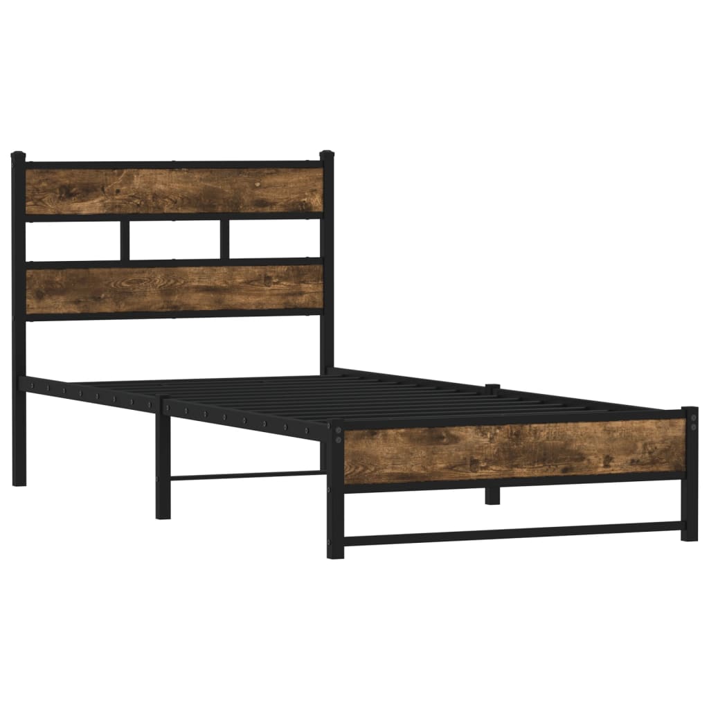Metal Bed Frame without Mattress Smoked Oak 80x200 cm