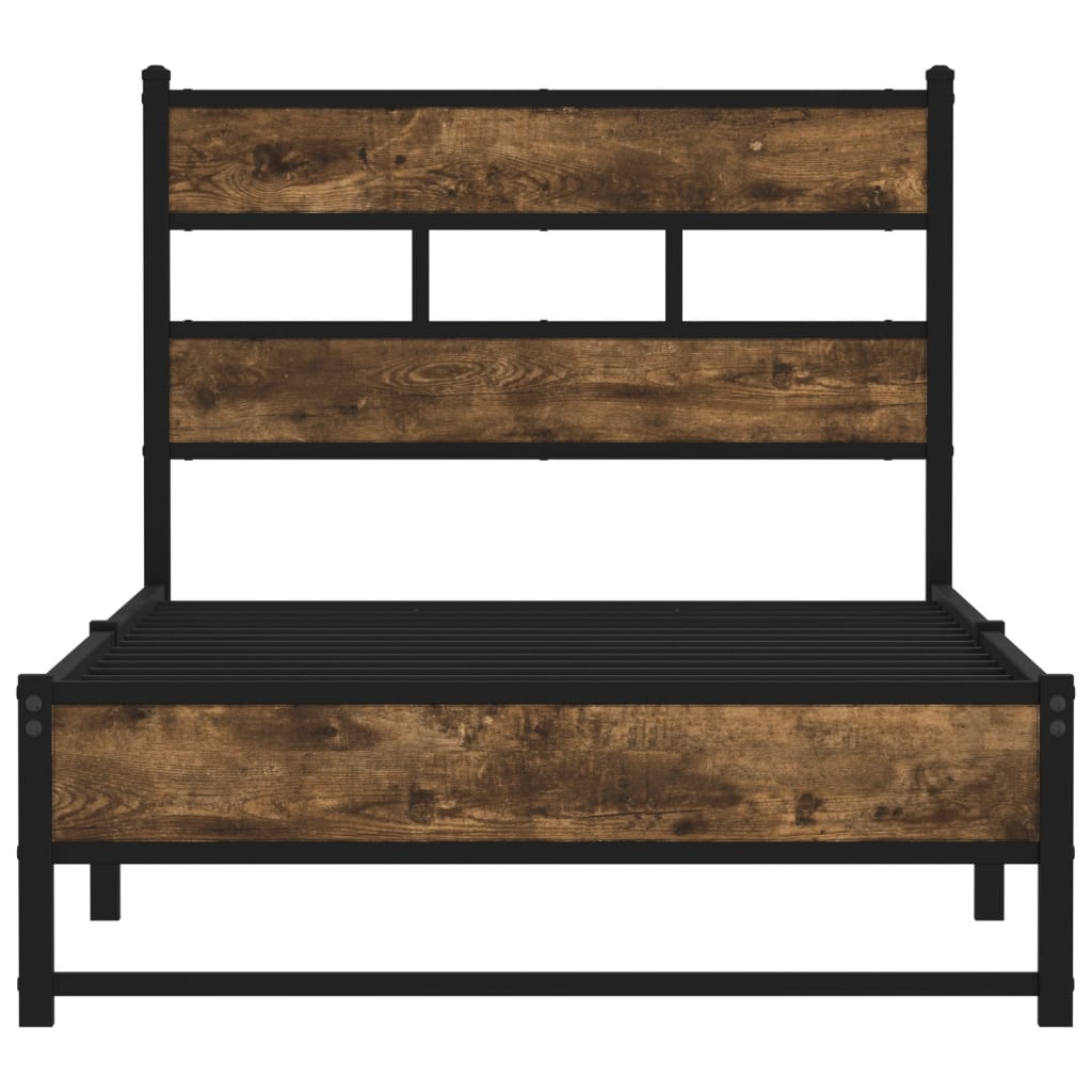 Metal Bed Frame without Mattress Smoked Oak 100x190 cm