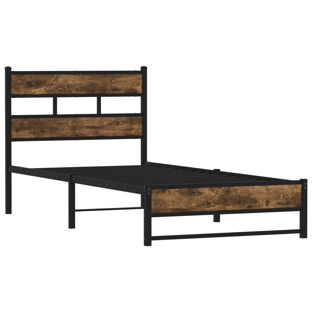Metal Bed Frame without Mattress Smoked Oak 100x200 cm