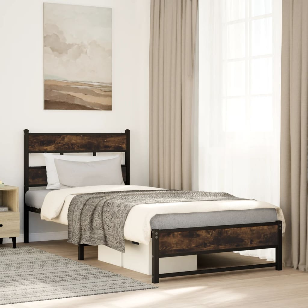 Metal Bed Frame without Mattress Smoked Oak 100x200 cm