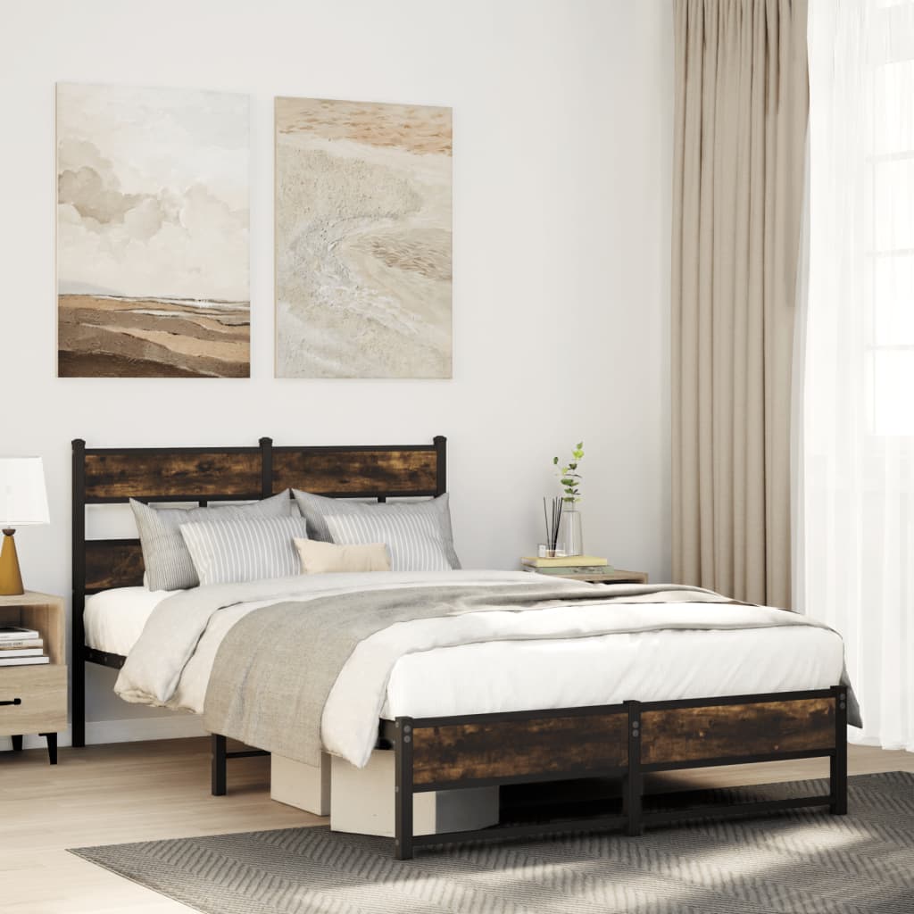 Metal Bed Frame without Mattress Smoked Oak 120x190 cm Small Double