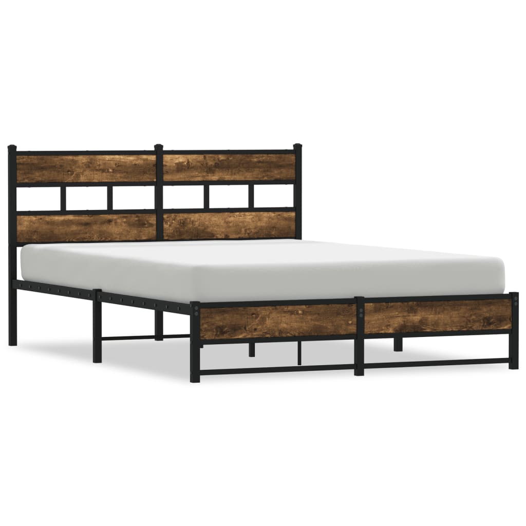 Metal Bed Frame without Mattress Smoked Oak 150x200 cm King Size