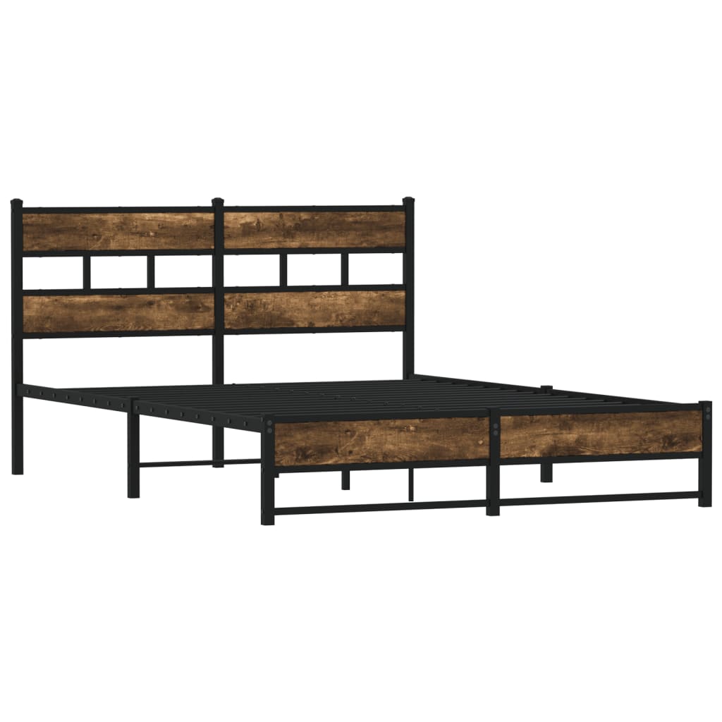Metal Bed Frame without Mattress Smoked Oak 150x200 cm King Size
