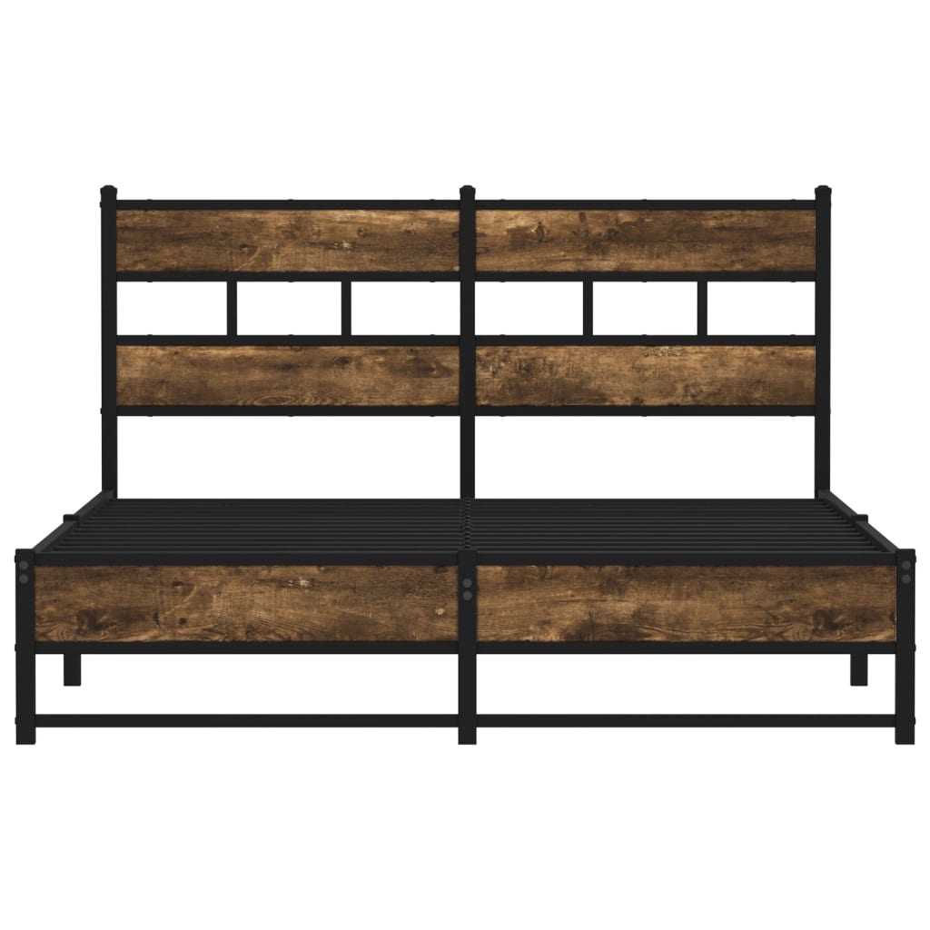 Metal Bed Frame without Mattress Smoked Oak 150x200 cm King Size