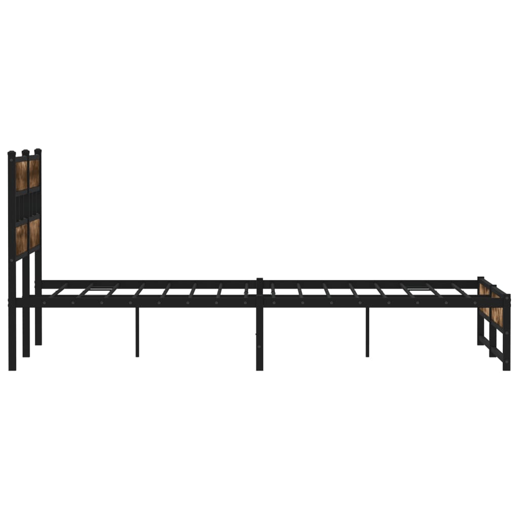 Metal Bed Frame without Mattress Smoked Oak 150x200 cm King Size