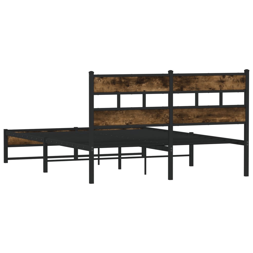 Metal Bed Frame without Mattress Smoked Oak 150x200 cm King Size