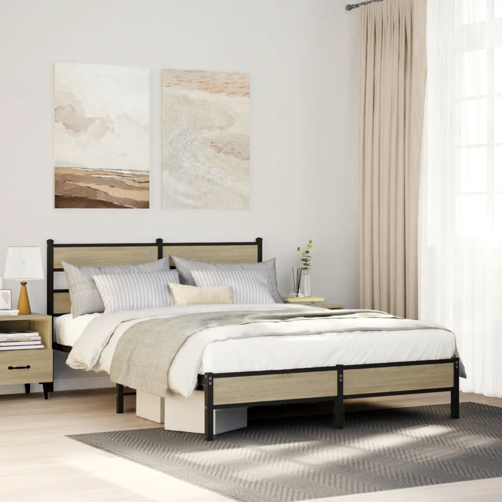 Bed Frame without Mattress Sonoma Oak 140x190 cm Engineered Wood
