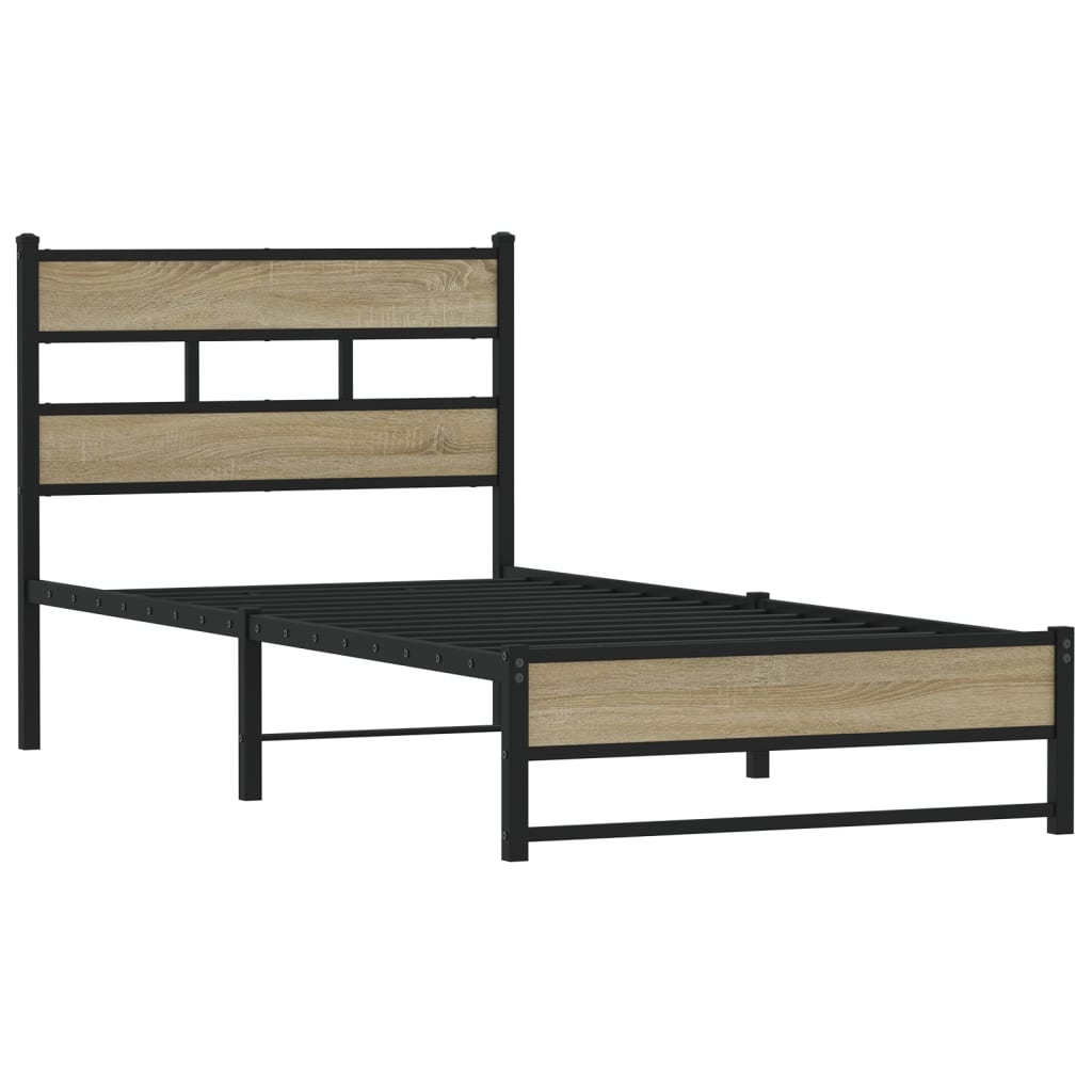 Metal Bed Frame without Mattress Sonoma Oak 75x190 cm Small Single