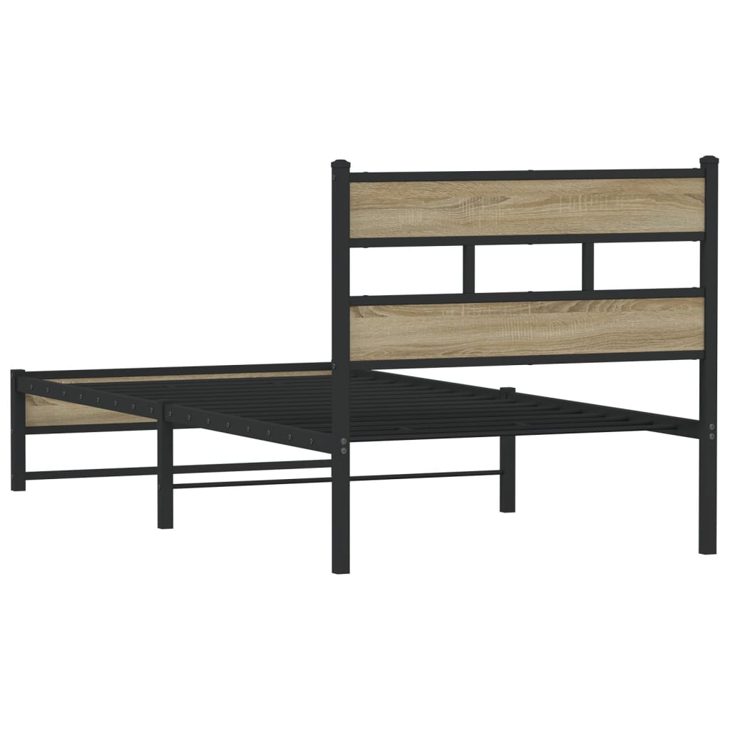 Metal Bed Frame without Mattress Sonoma Oak 75x190 cm Small Single