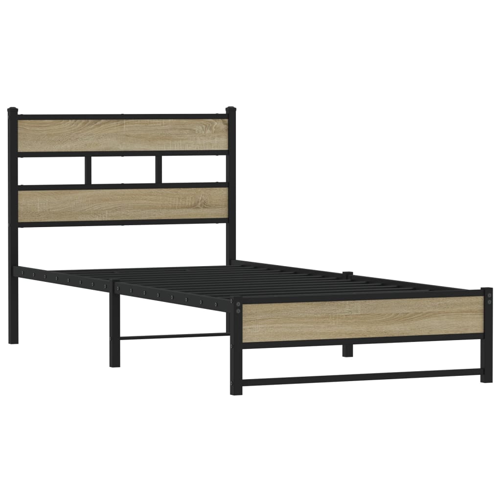 vidaXL Metal Bed Frame without Mattress Sonoma Oak 90x190 cm Single