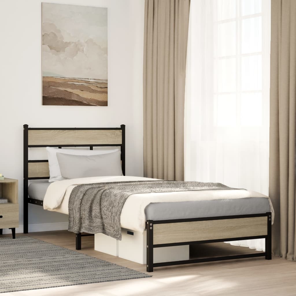 vidaXL Metal Bed Frame without Mattress Sonoma Oak 90x200 cm