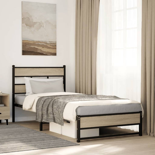 vidaXL Metal Bed Frame without Mattress Sonoma Oak 100x190 cm