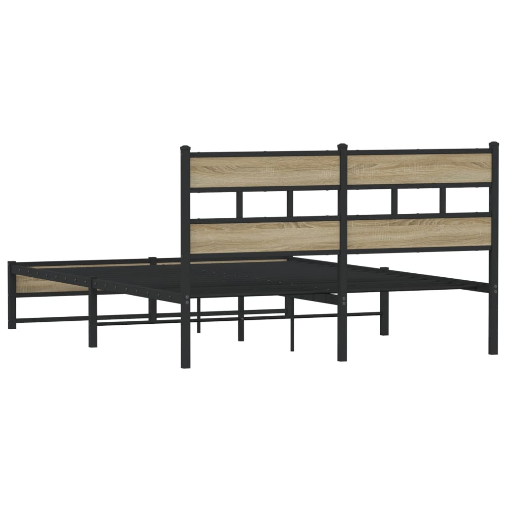 Metal Bed Frame without Mattress Sonoma Oak 135x190 cm Double