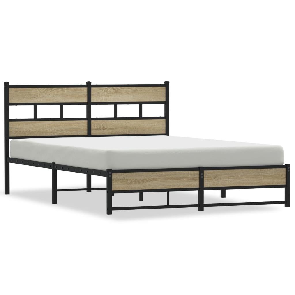 vidaXL Metal Bed Frame without Mattress Sonoma Oak 140x200 cm