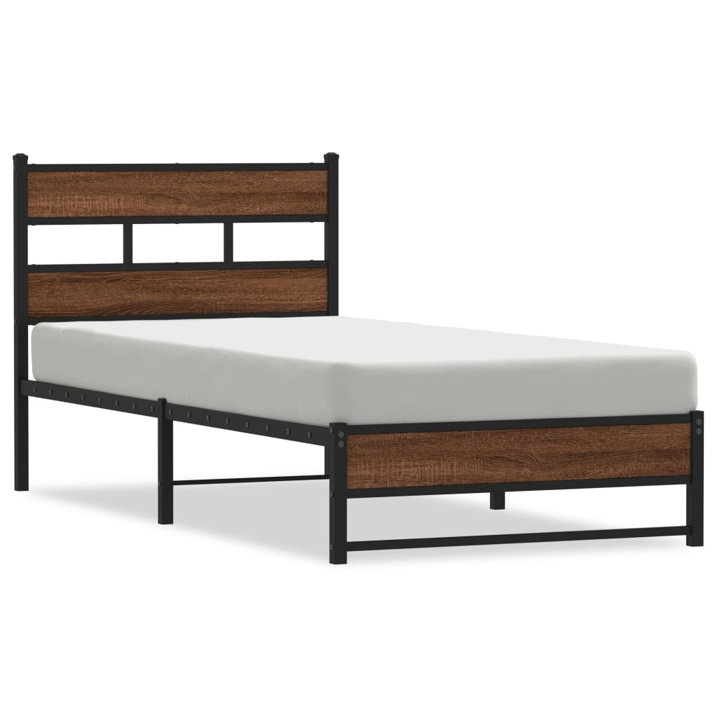 Metal Bed Frame without Mattress Brown Oak 75x190 cm Small Single