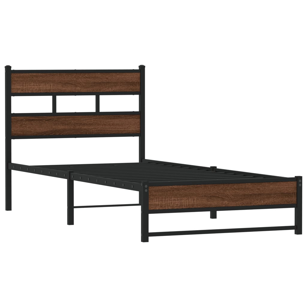 Metal Bed Frame without Mattress Brown Oak 75x190 cm Small Single