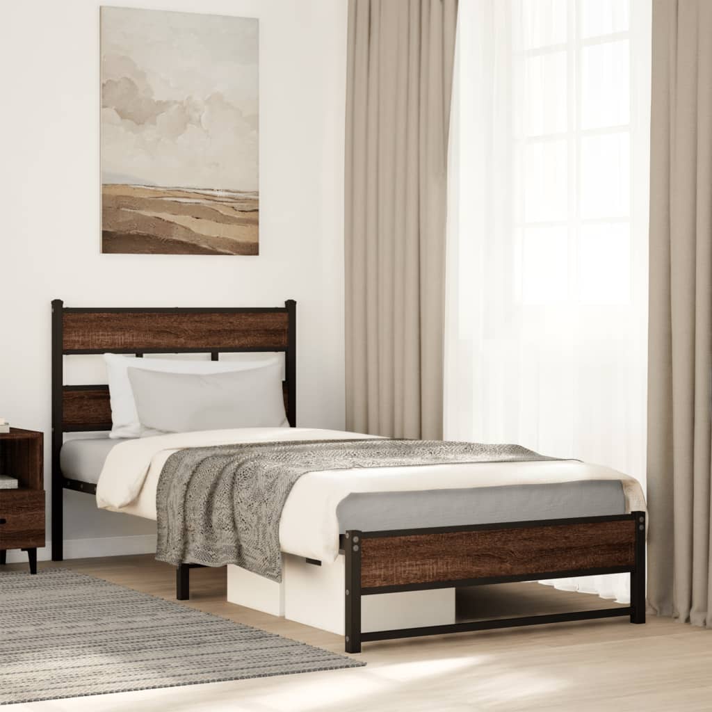 vidaXL Metal Bed Frame without Mattress Brown Oak 80x200 cm