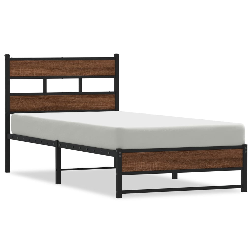 vidaXL Metal Bed Frame without Mattress Brown Oak 90x190 cm Single