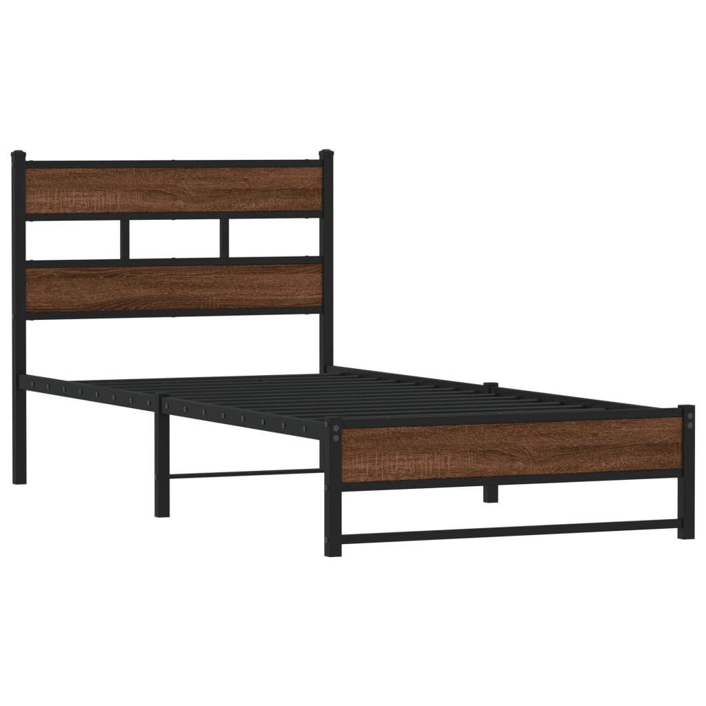 vidaXL Metal Bed Frame without Mattress Brown Oak 100x190 cm