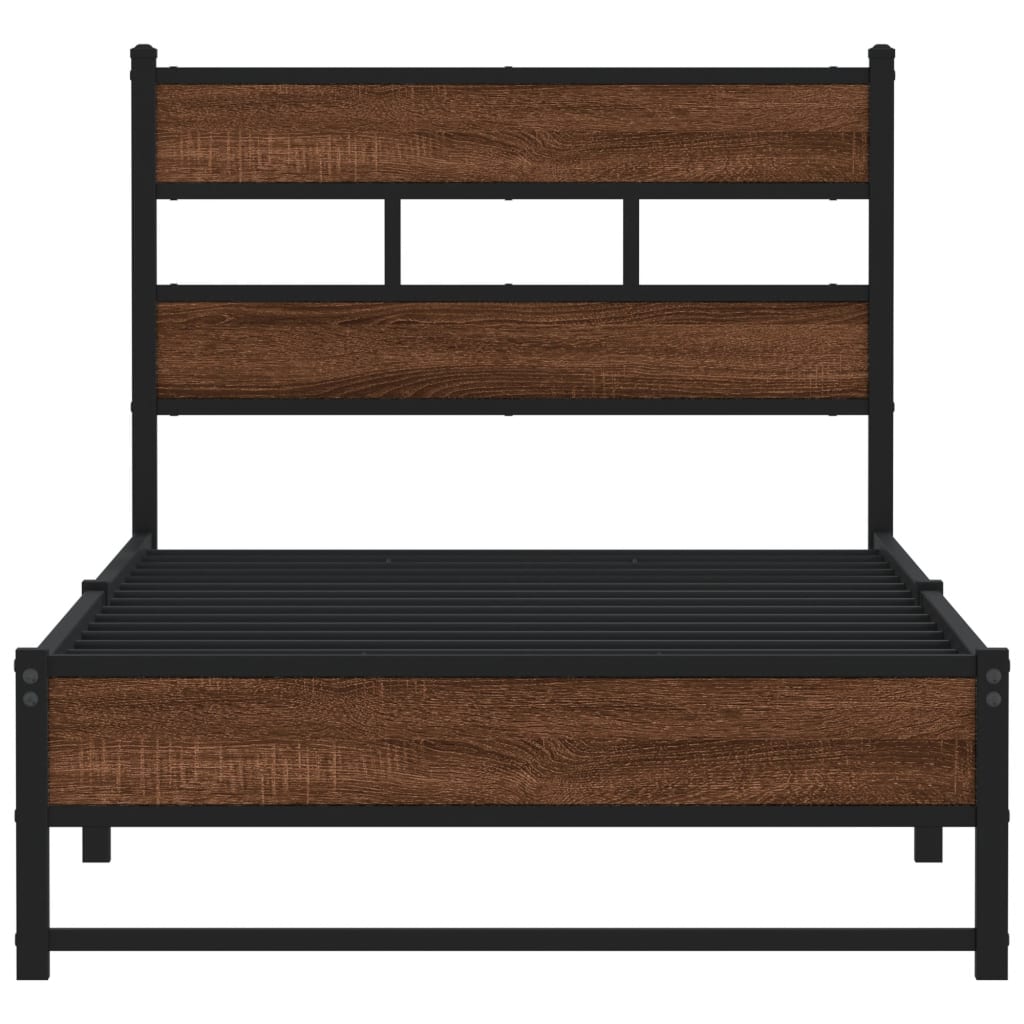 vidaXL Metal Bed Frame without Mattress Brown Oak 100x190 cm