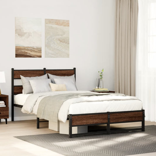 vidaXL Metal Bed Frame without Mattress Brown Oak 120x190 cm Small Double