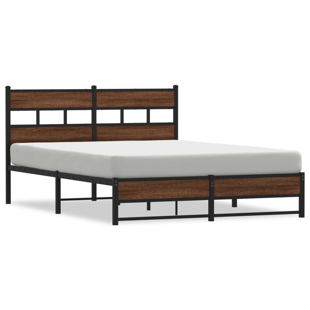 vidaXL Metal Bed Frame without Mattress Brown Oak 135x190 cm Double