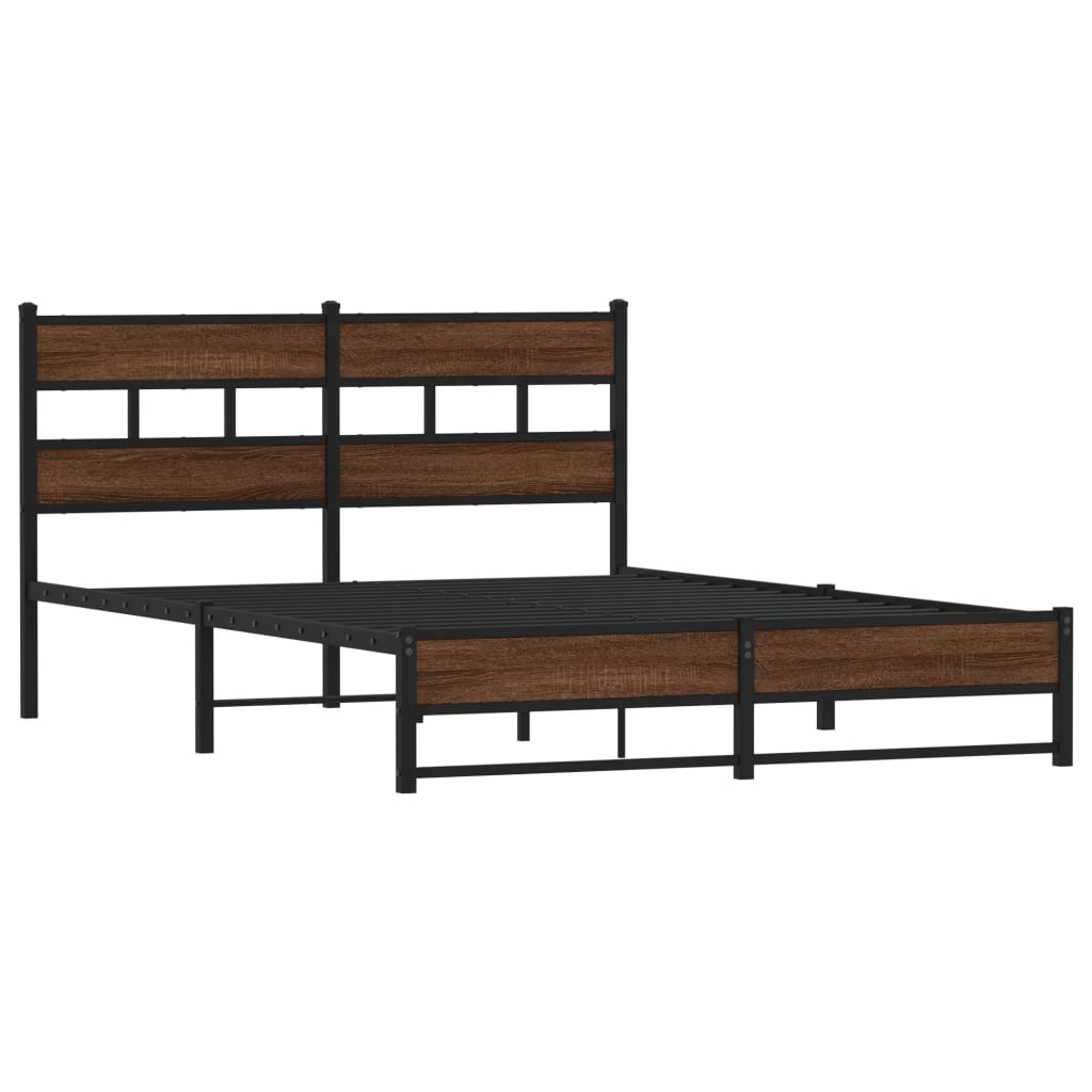 vidaXL Metal Bed Frame without Mattress Brown Oak 135x190 cm Double