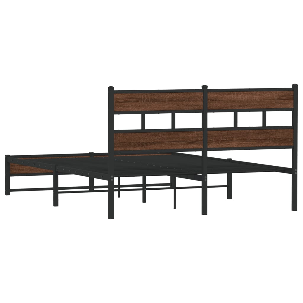 vidaXL Metal Bed Frame without Mattress Brown Oak 135x190 cm Double