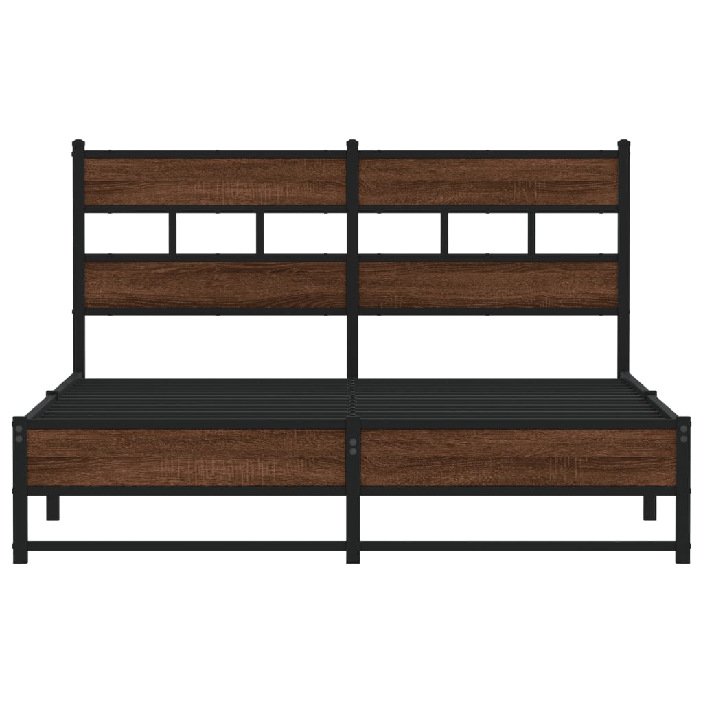 vidaXL Metal Bed Frame without Mattress Brown Oak 140x190 cm