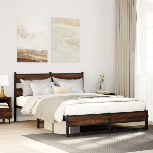 vidaXL Metal Bed Frame without Mattress Brown Oak 140x200 cm