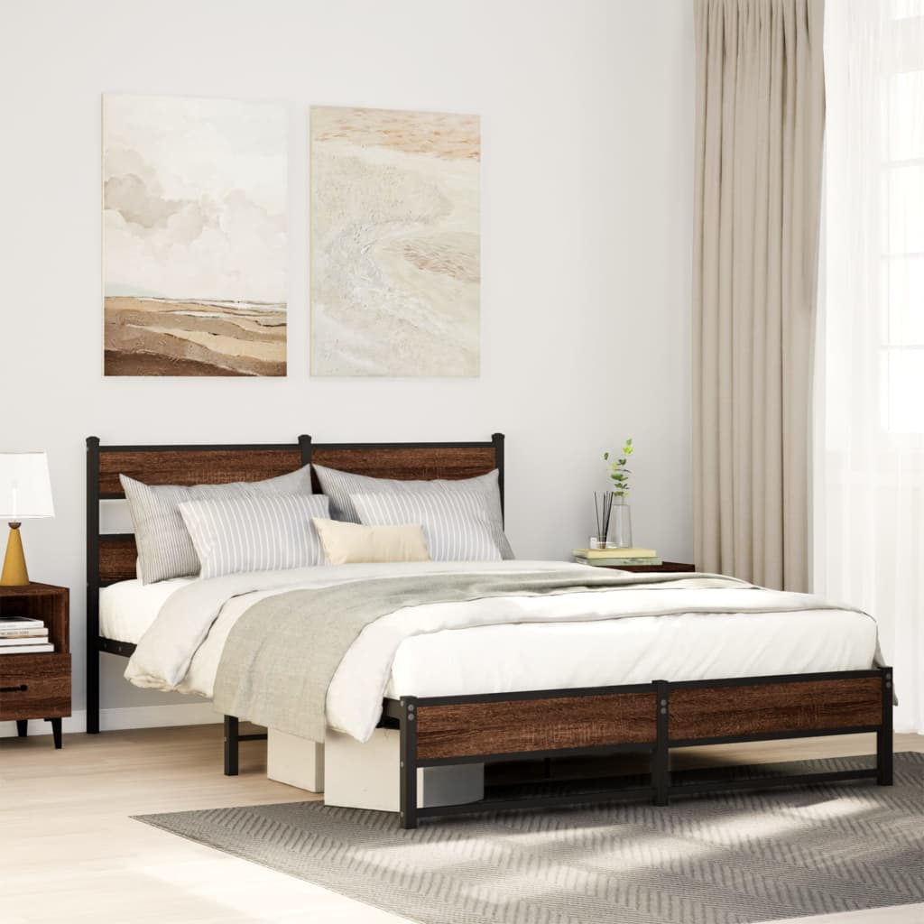 vidaXL Metal Bed Frame without Mattress Brown Oak 150x200 cm King Size