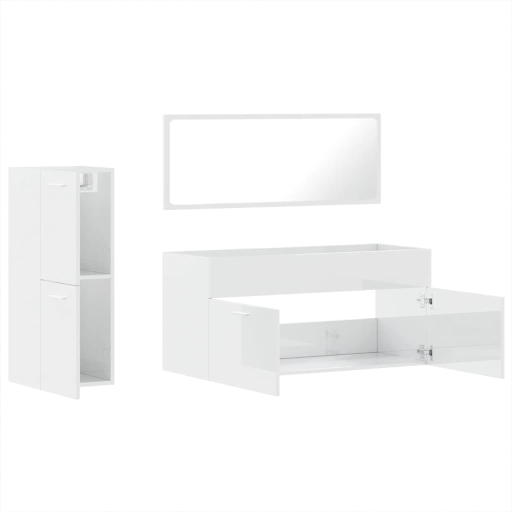 vidaXL 3 Piece Bathroom Furniture Set High Gloss White Engineered Wood