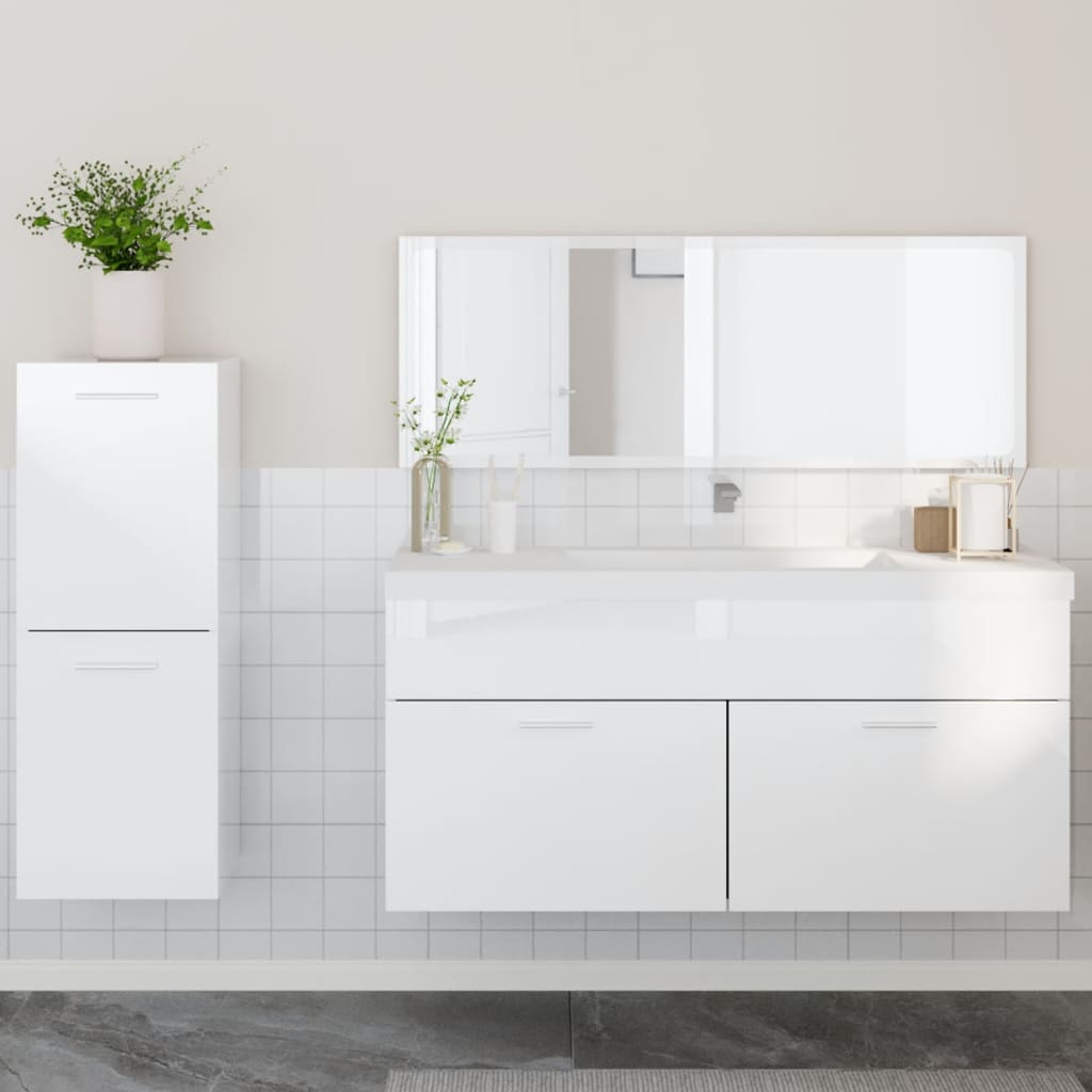 vidaXL 3 Piece Bathroom Furniture Set High Gloss White Engineered Wood