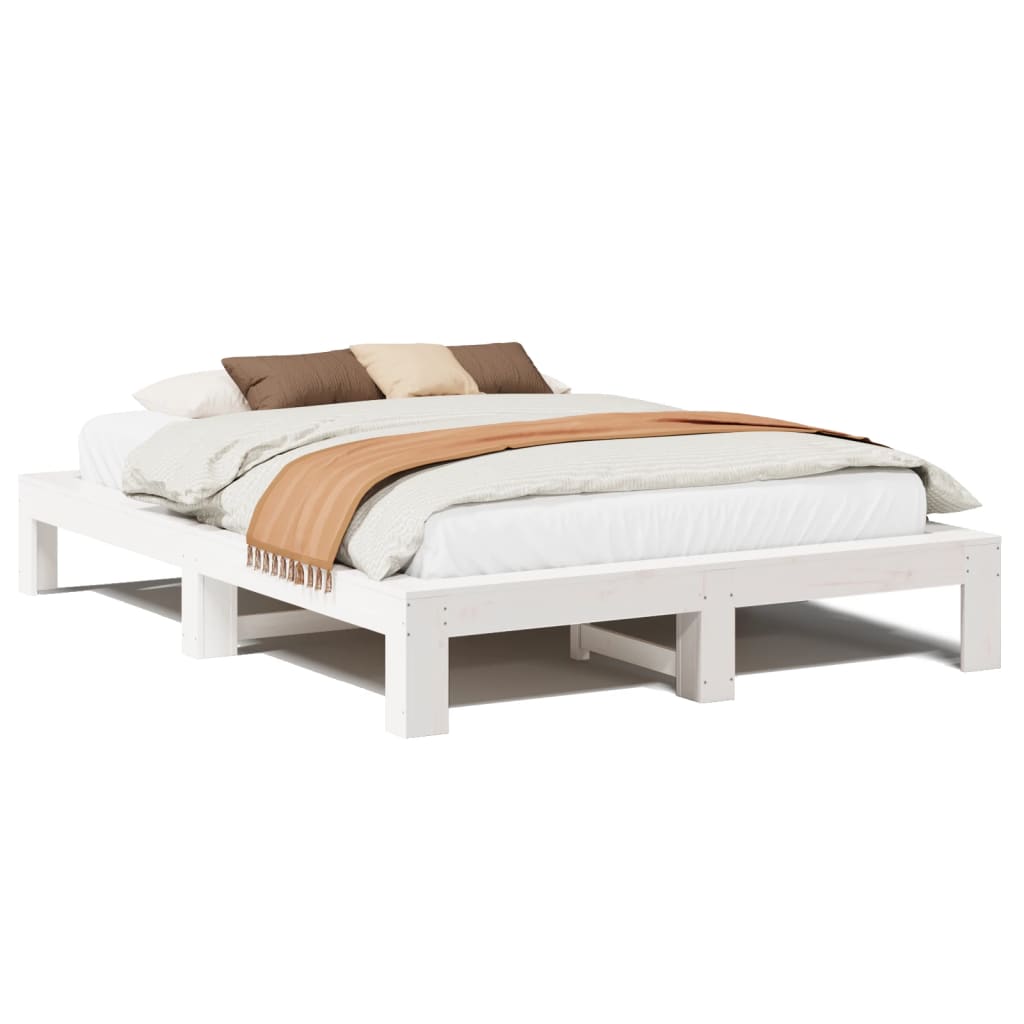 Bed Frame without Mattress White 150x200 cm King Size Solid Wood Pine