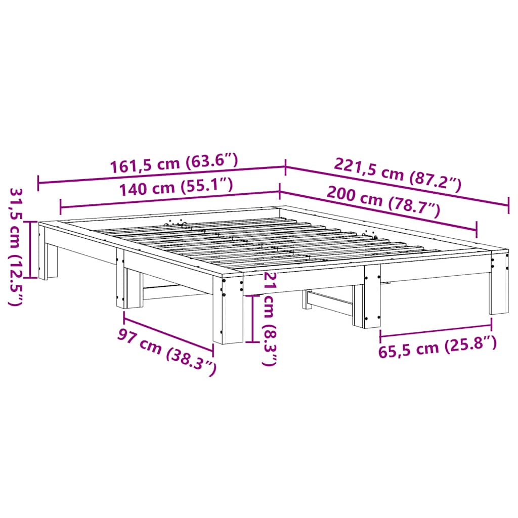 Bed Frame without Mattress 140x200 cm Solid Wood Pine