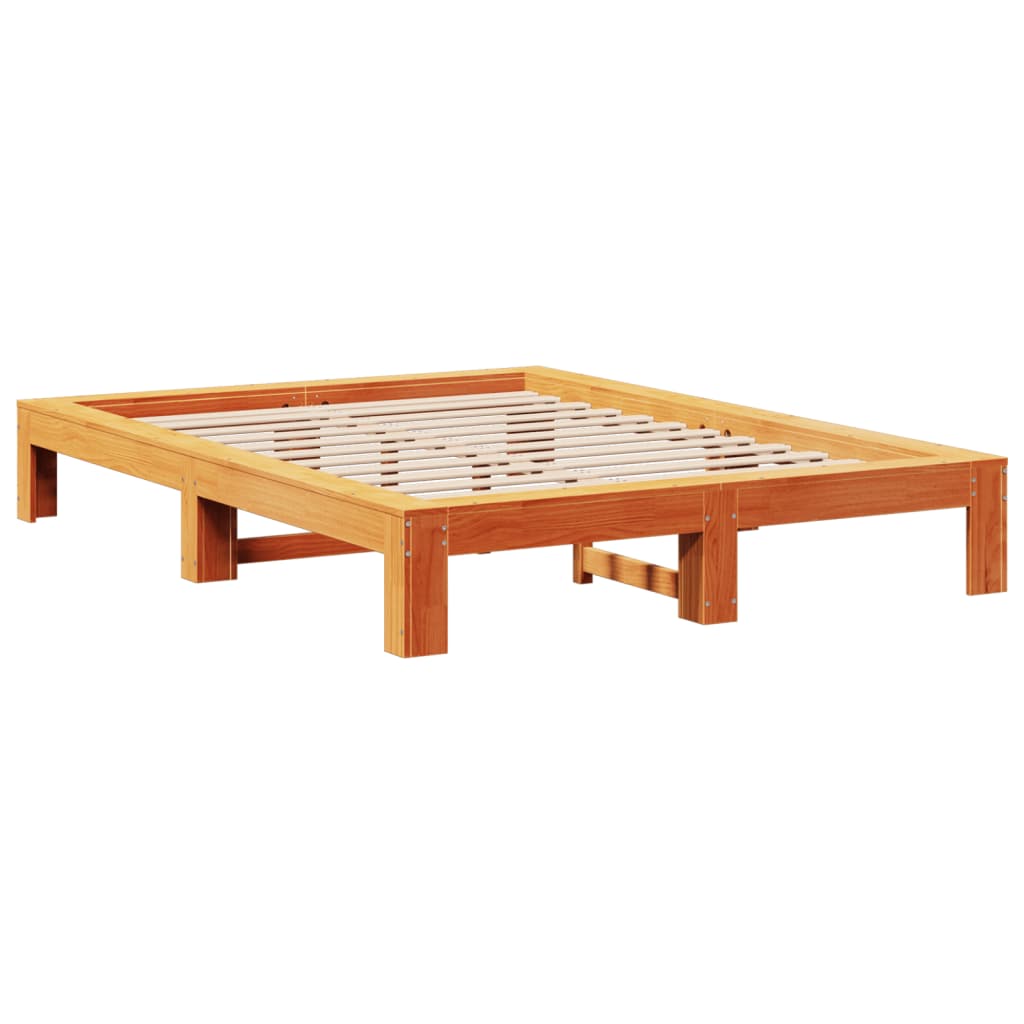 Bed Frame without Mattress Wax Brown 140x190 cm Solid Wood Pine