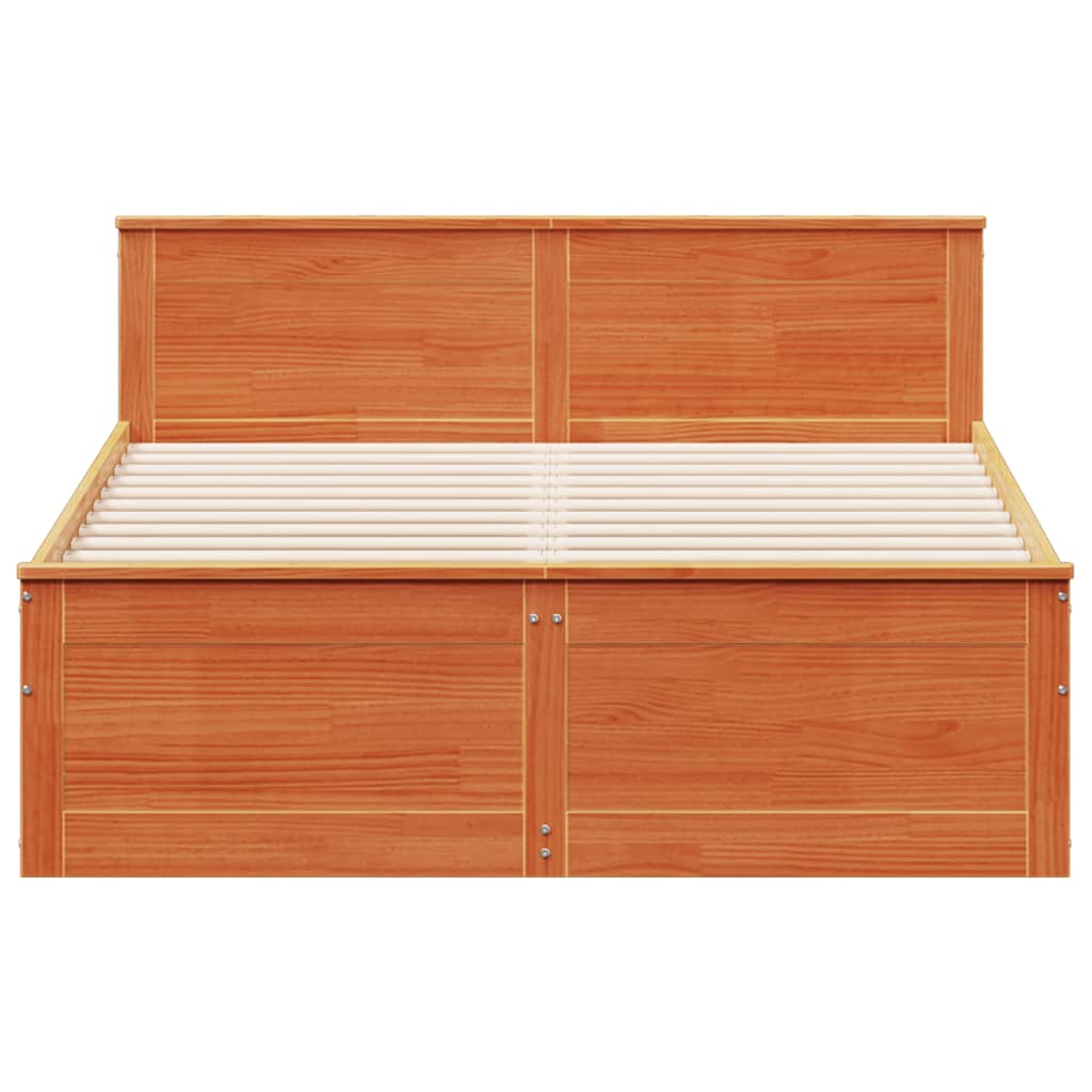 Bed Frame without Mattress with Headboard Wax Brown 150x200 cm King Size Solid Wood Pine