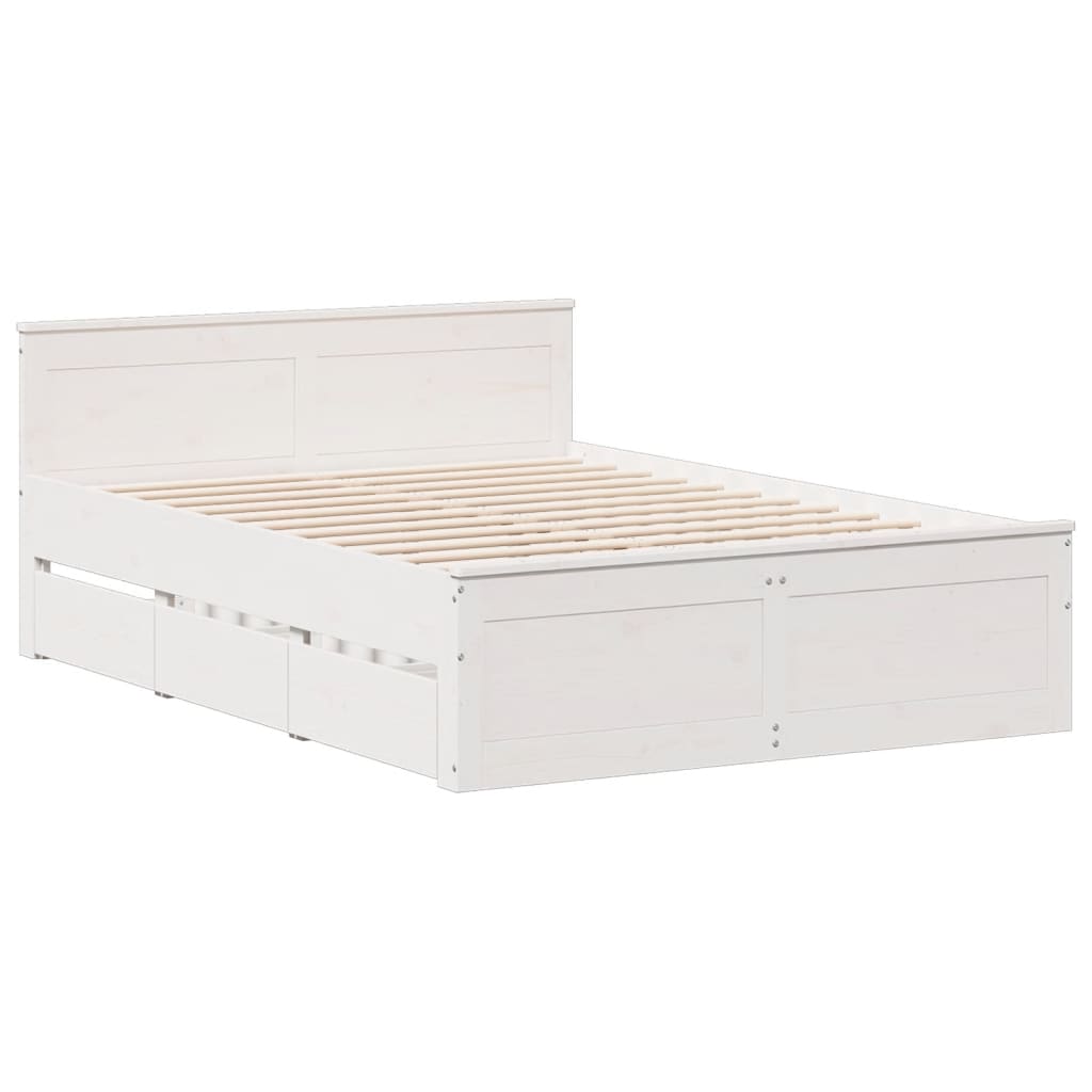 Bed Frame without Mattress with Headboard White 140x200 cm Solid Wood Pine
