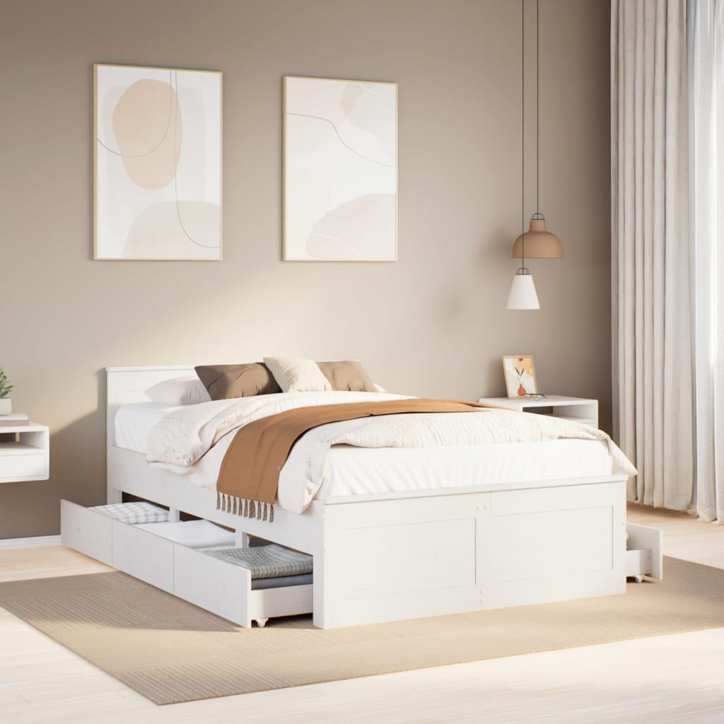 Bed Frame without Mattress with Headboard White 120x200 cm Solid Wood Pine