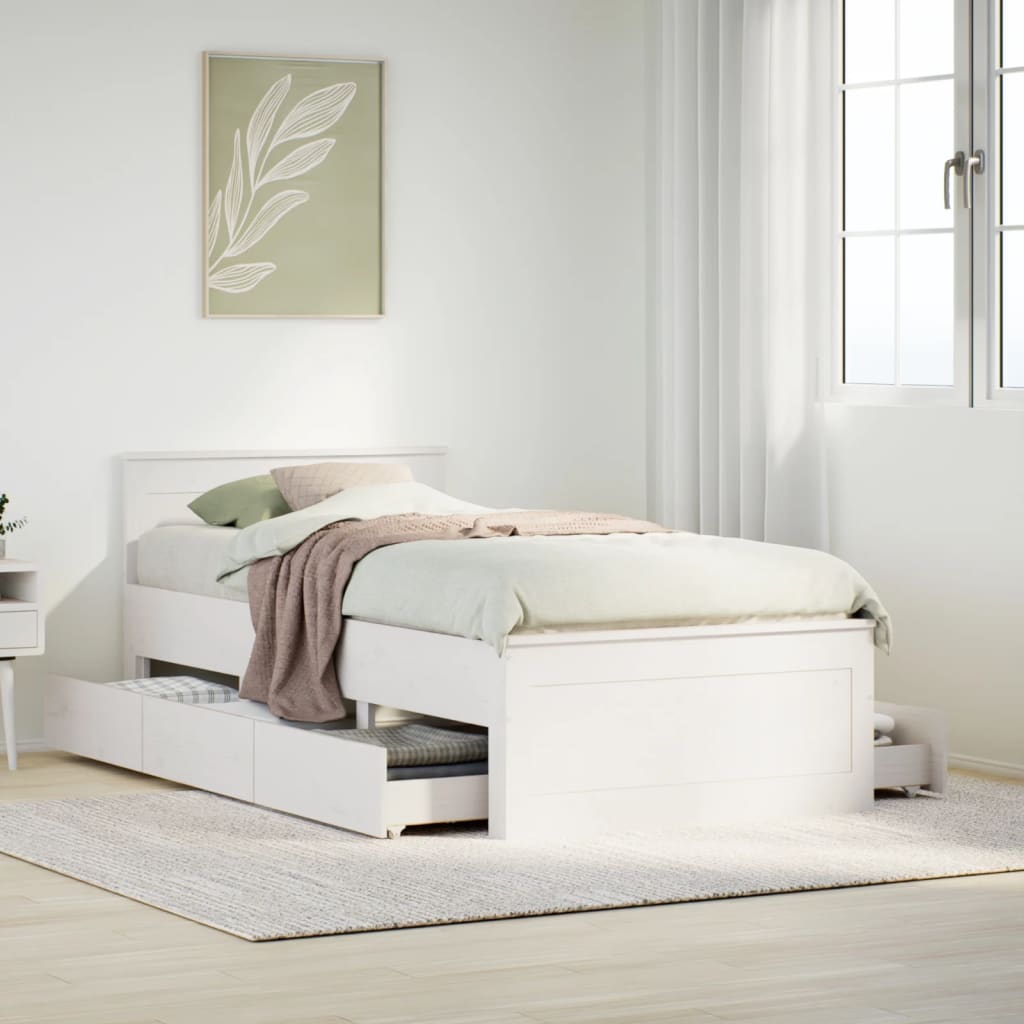 Bed Frame without Mattress with Headboard White 90x200 cm Solid Wood Pine