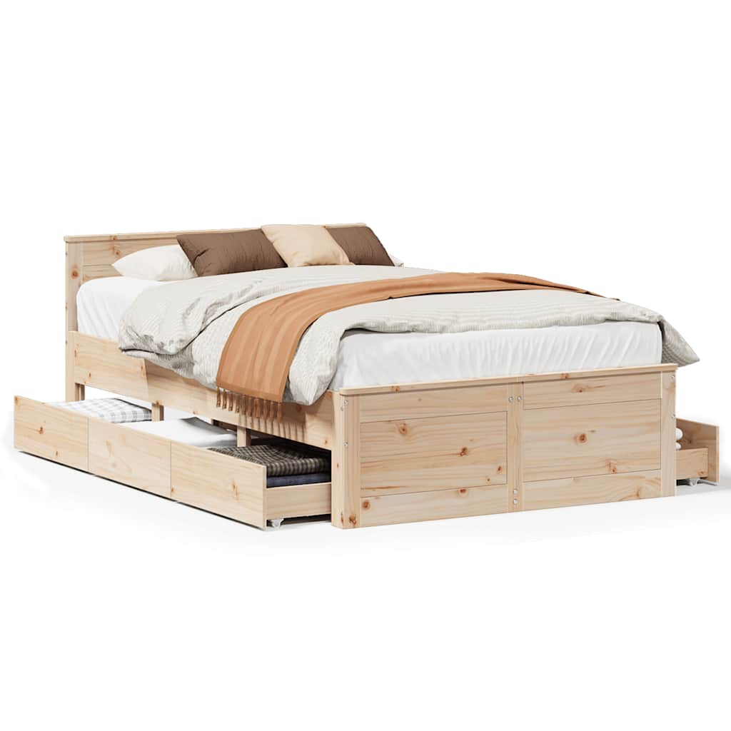 Bed Frame without Mattress with Headboard 135x190 cm Double Solid Wood Pine