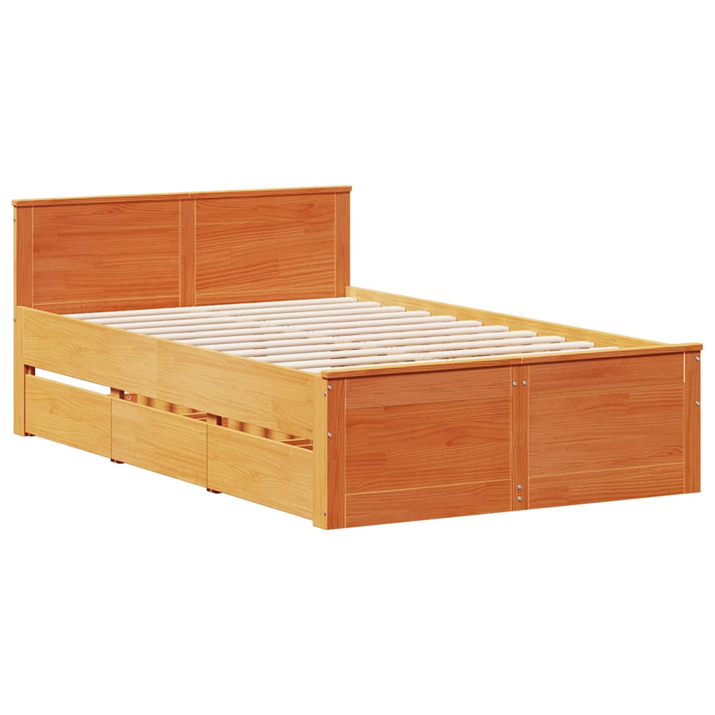 Bed Frame without Mattress with Headboard Wax Brown 135x190 cm Double Solid Wood Pine