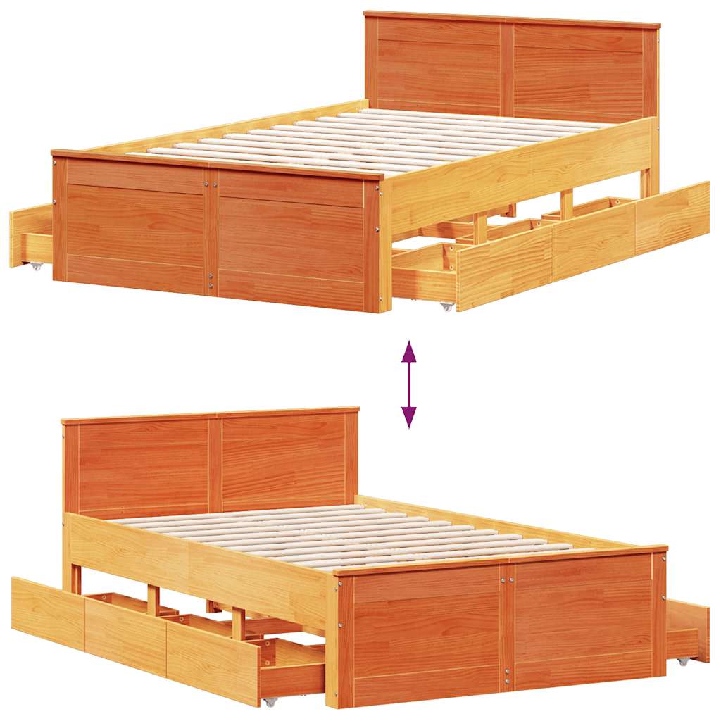 Bed Frame without Mattress with Headboard Wax Brown 135x190 cm Double Solid Wood Pine