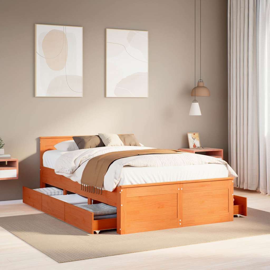 Bed Frame without Mattress with Headboard Wax Brown 120x190 cm Small Double Solid Wood Pine