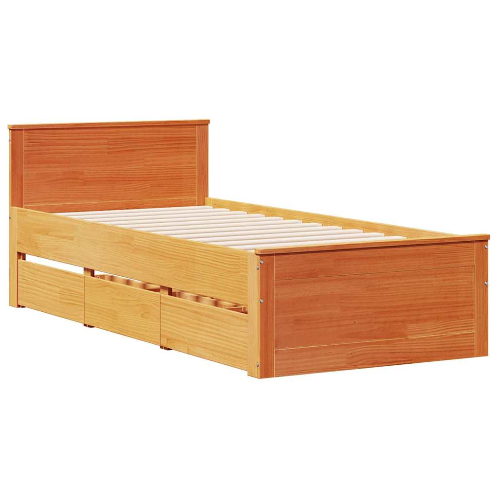 Bed Frame without Mattress with Headboard Wax Brown 75x190 cm Small Single Solid Wood Pine