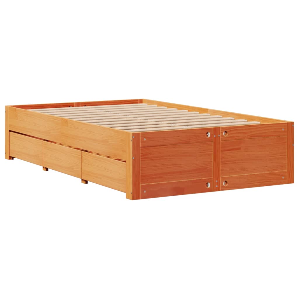 Bed Frame without Mattress with Drawers Wax Brown 120x200 cm Solid Wood Pine