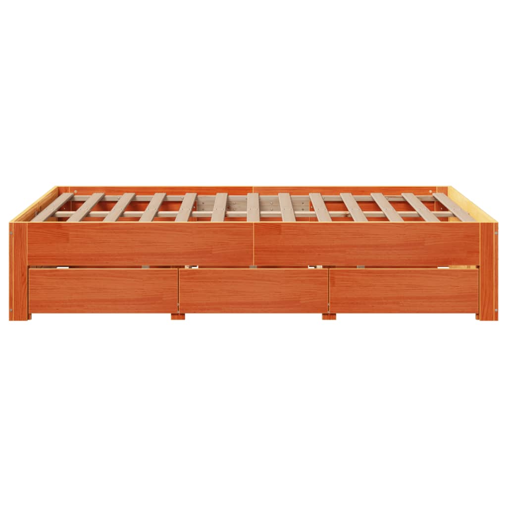 Bed Frame without Mattress with Drawers Wax Brown 120x200 cm Solid Wood Pine