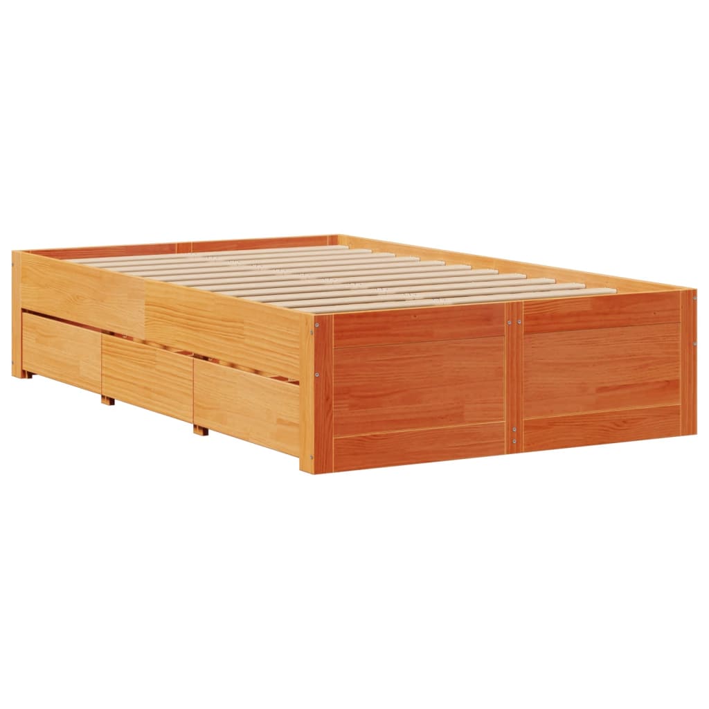 Bed Frame without Mattress with Drawers Wax Brown 120x200 cm Solid Wood Pine