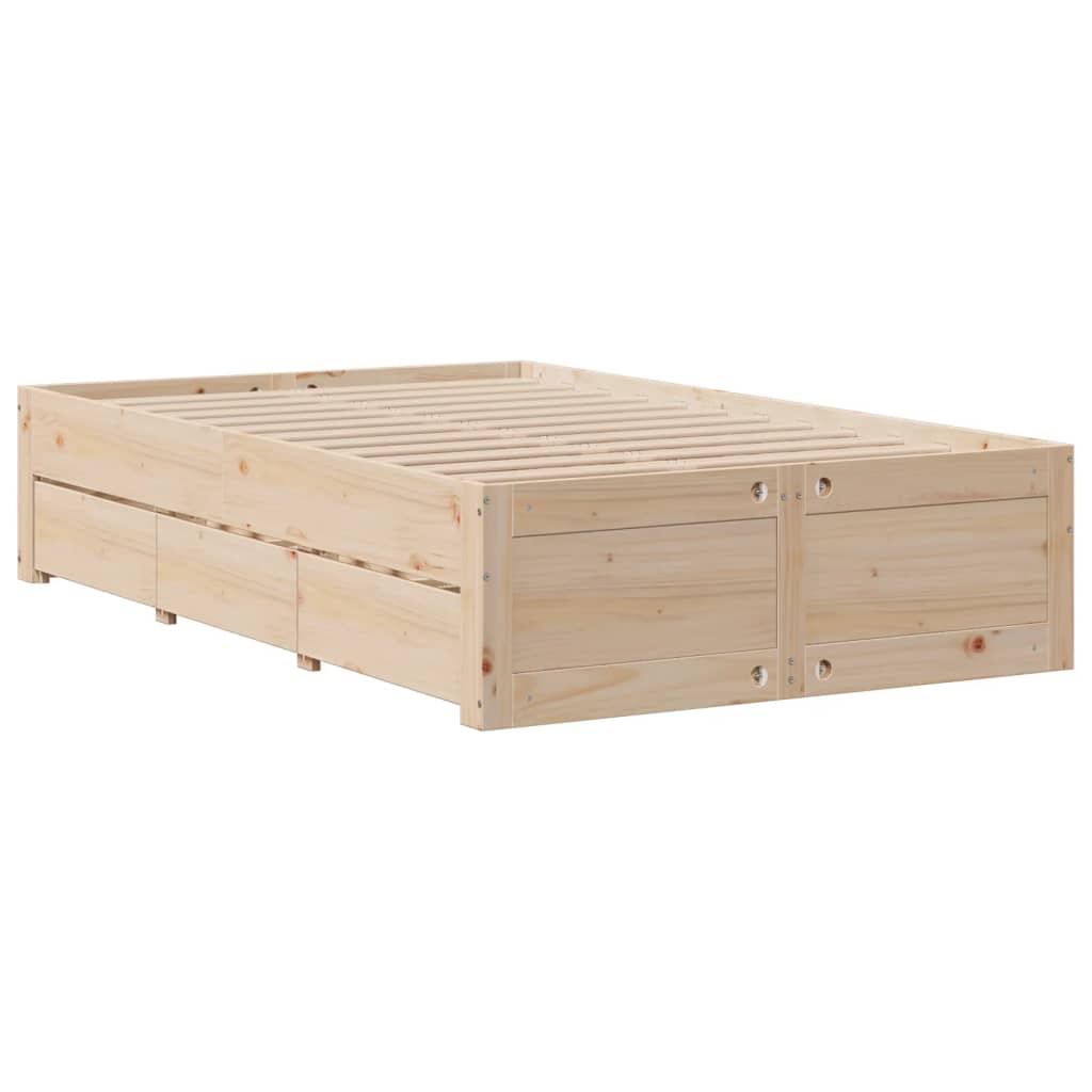 Bed Frame without Mattress with Drawers 135x190 cm Double Solid Wood Pine