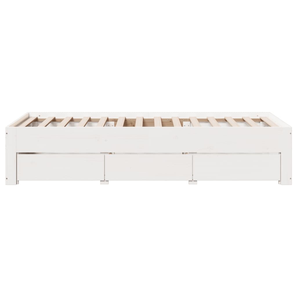 Bed Frame without Mattress with Drawers White 75x190 cm Small Single Solid Wood Pine